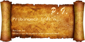 Pribinyecz Irén névjegykártya